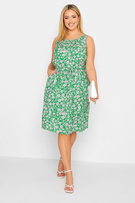 YOURS Curve Plus Size Green Floral Ditsy Print Mini Dress | Yours Clothing  1