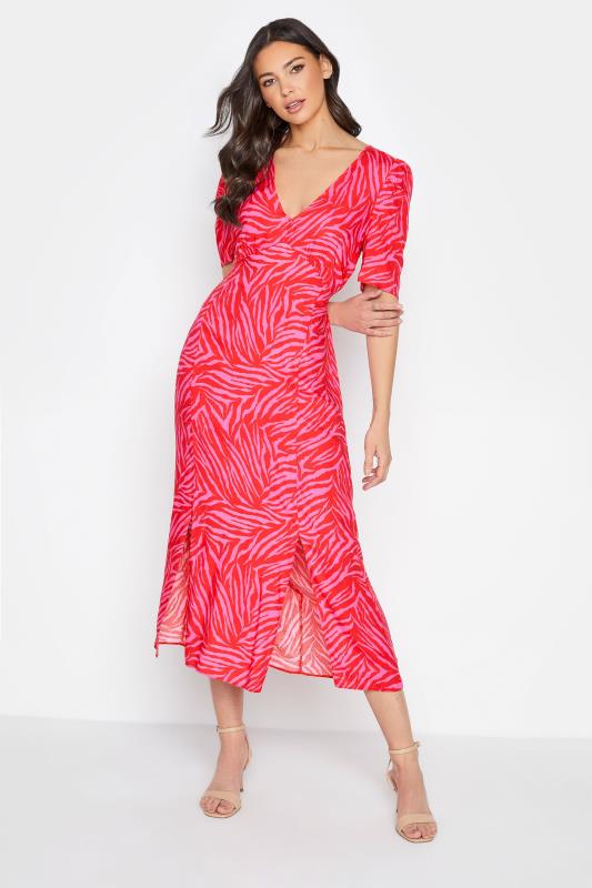 LTS Tall Bright Pink Zebra Print Tea Dress 1
