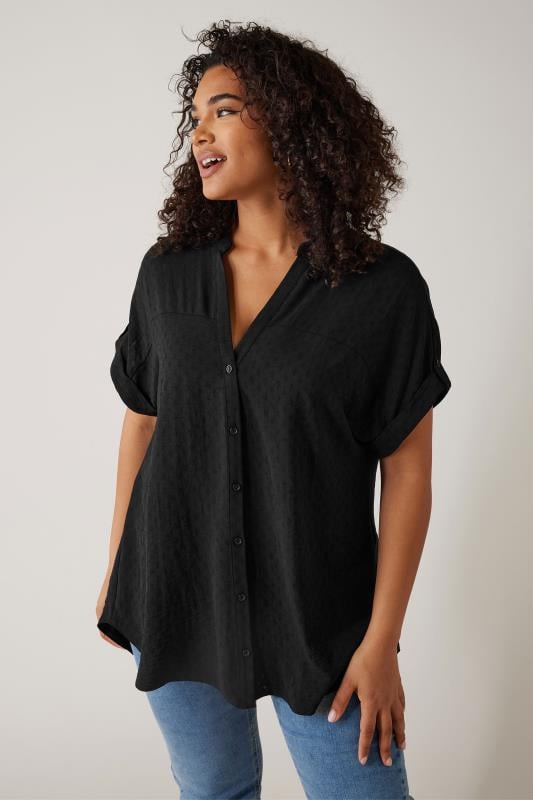 EVANS Plus Size Black Short Sleeve Blouse | Evans 1