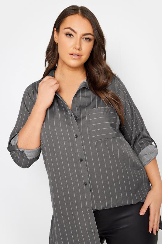 YOURS Curve Plus Size Grey Stripe Print Boyfriend Shirt | Yours Clothing  4