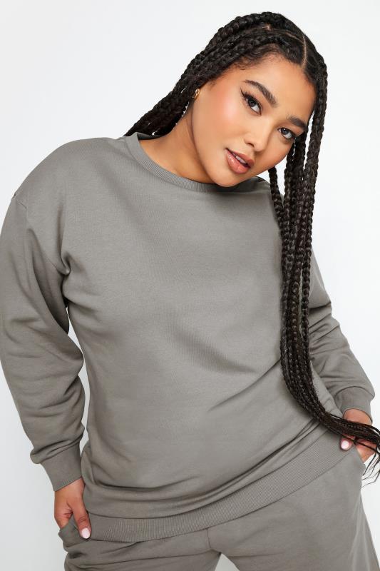 YOURS Plus Size Light Grey Crew Neck Sweatshirt | Yours Clothing 1