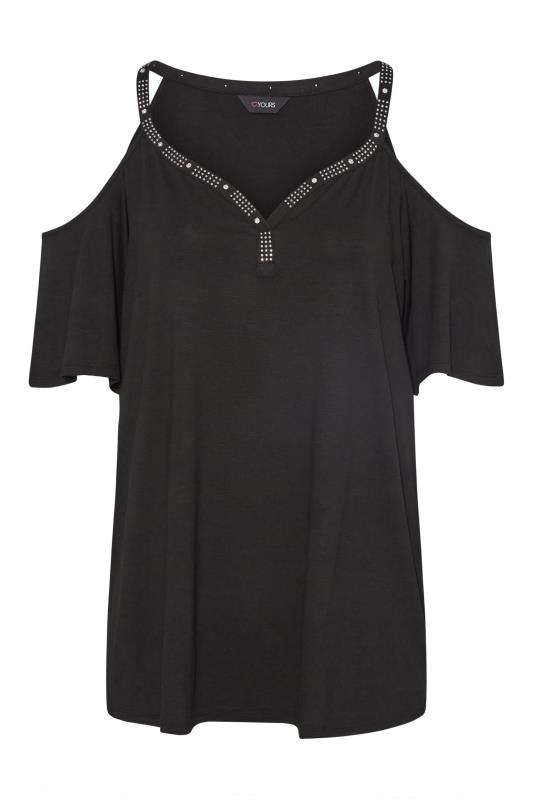 Plus Size Black Stud Embellished Cold Shoulder Top | Yours Clothing  6
