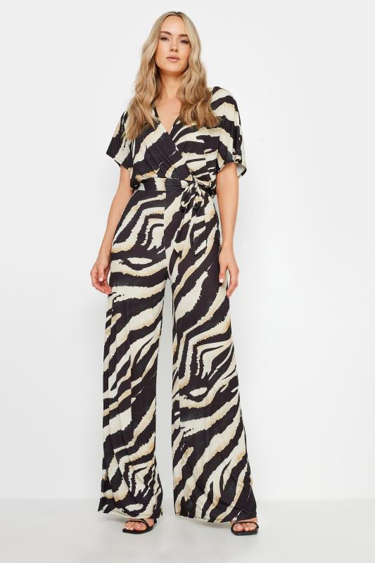  Grande Taille LTS Tall Black Zebra Print Wrap Jumpsuit