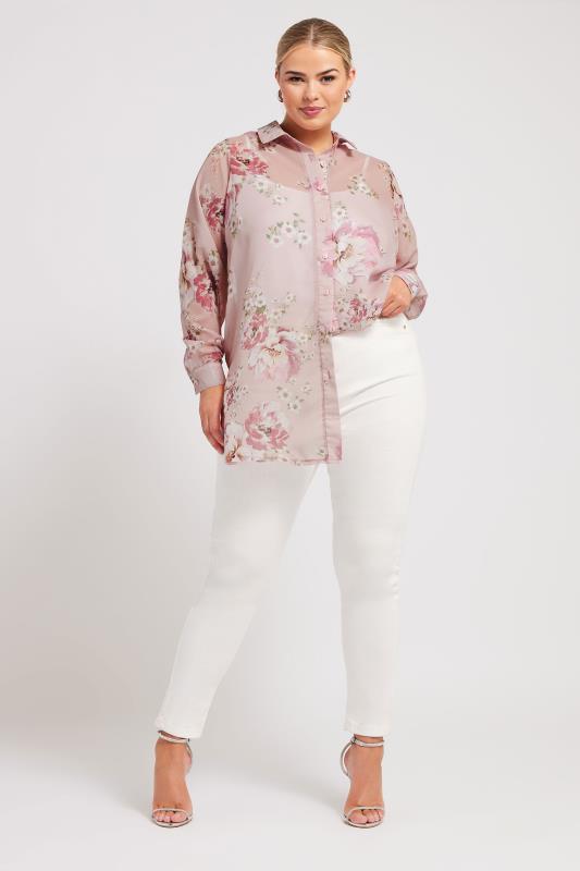 YOURS LONDON Plus Size Pink Floral Boyfriend Shirt | Yours Clothing 2