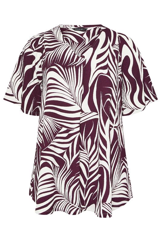 EVANS Plus Size Berry Red Palm Leaf Pleat Front Top | Evans  5