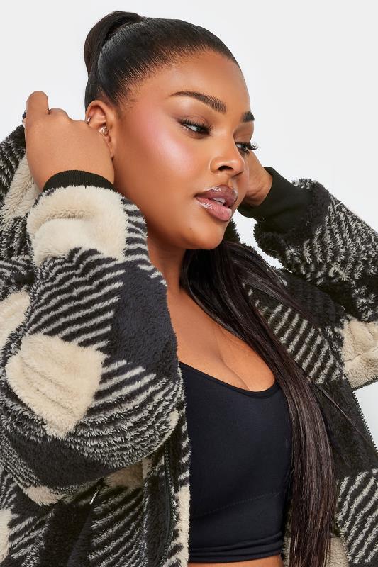 YOURS Plus Size Black Check Zip Through Fleece Hoodie | Yours Clothing 6
