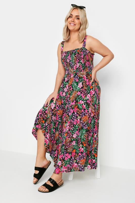 YOURS Plus Size Pink Tropical Print Tiered Maxi Dress | Yours Clothing 3