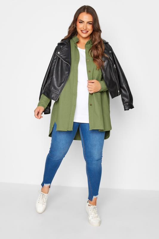 LIMITED COLLECTION Plus Size Khaki Green Shacket | Yours Clothing 2