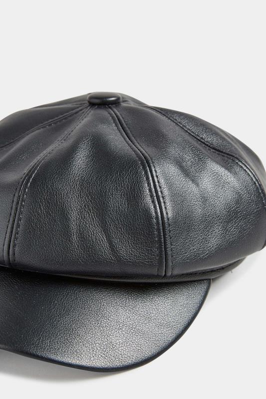 Black Faux Leather Baker Boy Hat | Yours Clothing 3