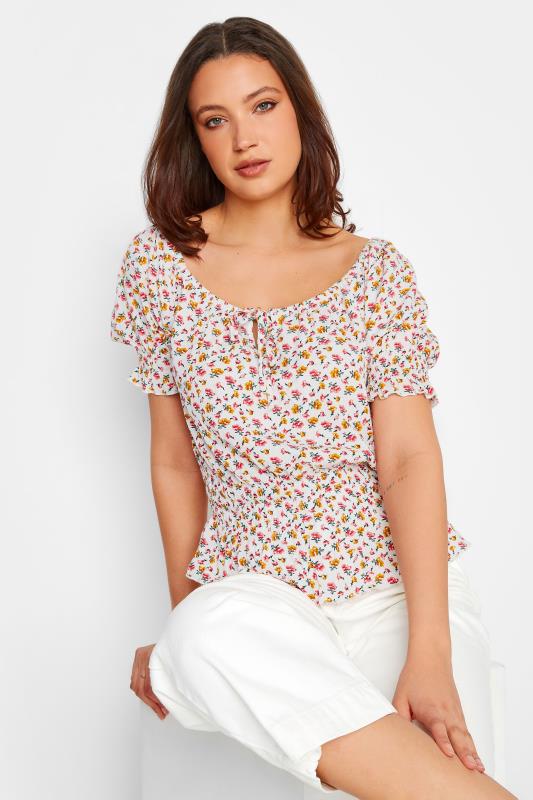 LTS Tall White Floral Crinkle Bardot Top | Long Tall Sally 5