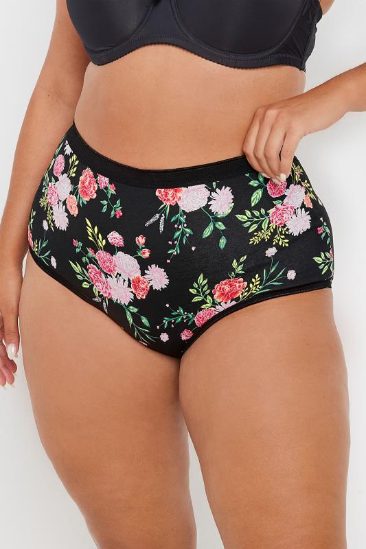 YOURS 5 PACK Curve Black Floral Print Full Briefs | Yours Clothing 2