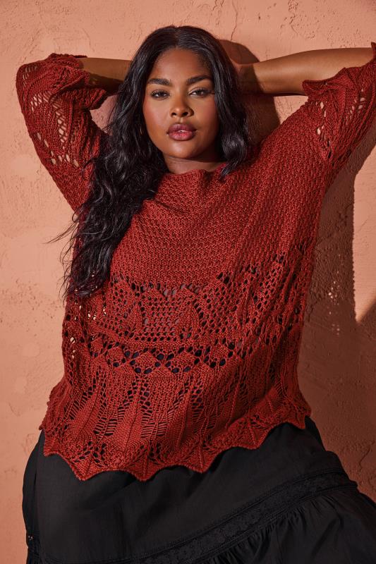 YOURS Plus Size Red Crochet Detail Jumper | Yours Clothing 2