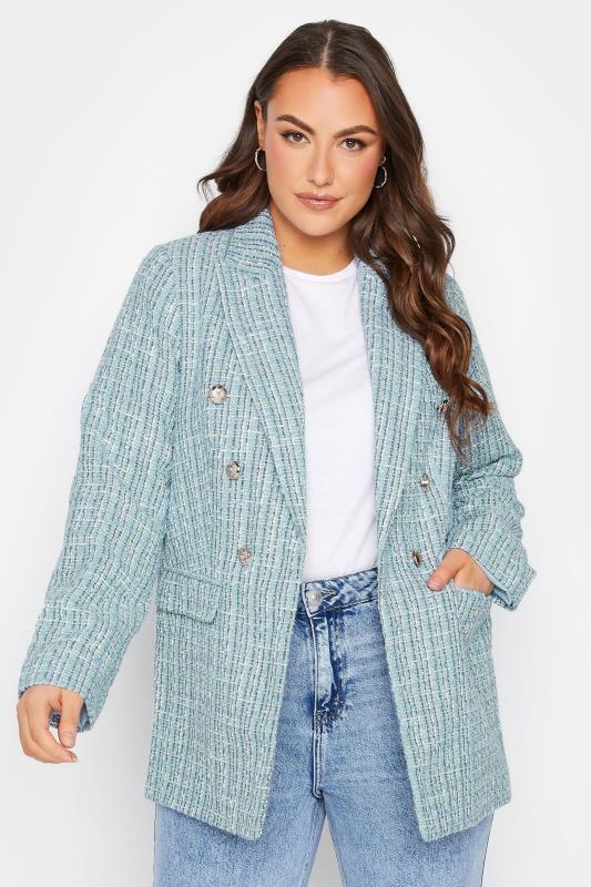  Grande Taille YOURS Curve Light Blue Check Boucle Blazer
