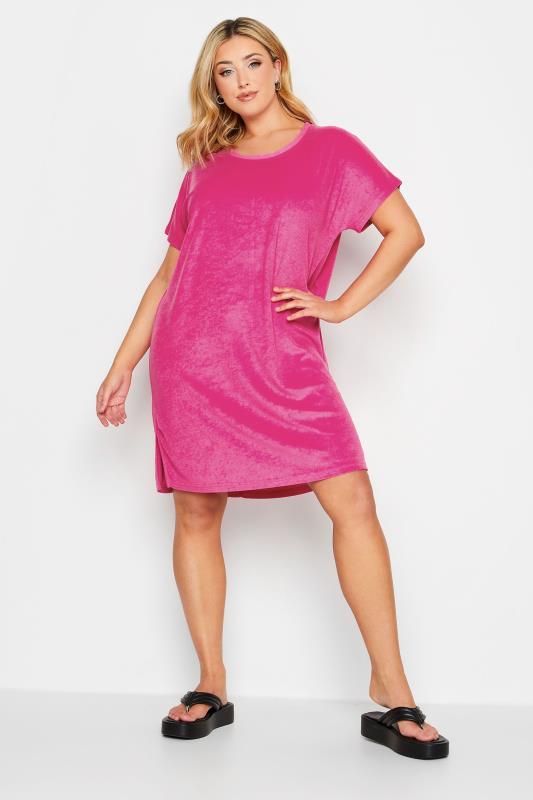 YOURS Plus Size Pink Towelling T-Shirt Dress | Yours Clothing 2
