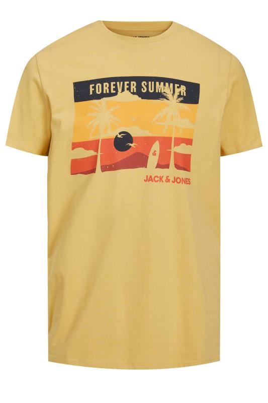 JACK & JONES Big & Tall Yellow 'Forever Summer' Print T-Shirt | BadRhino 1