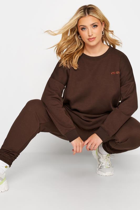 Plus Size  LIMITED COLLECTION Curve Chocolate Brown Long Sleeve Logo Sweatshirt