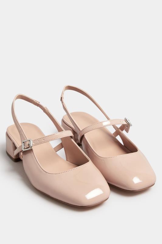 Nude Patent Mary Jane Slingback Heels In Extra Wide EEE Fit | Yours Clothing 1