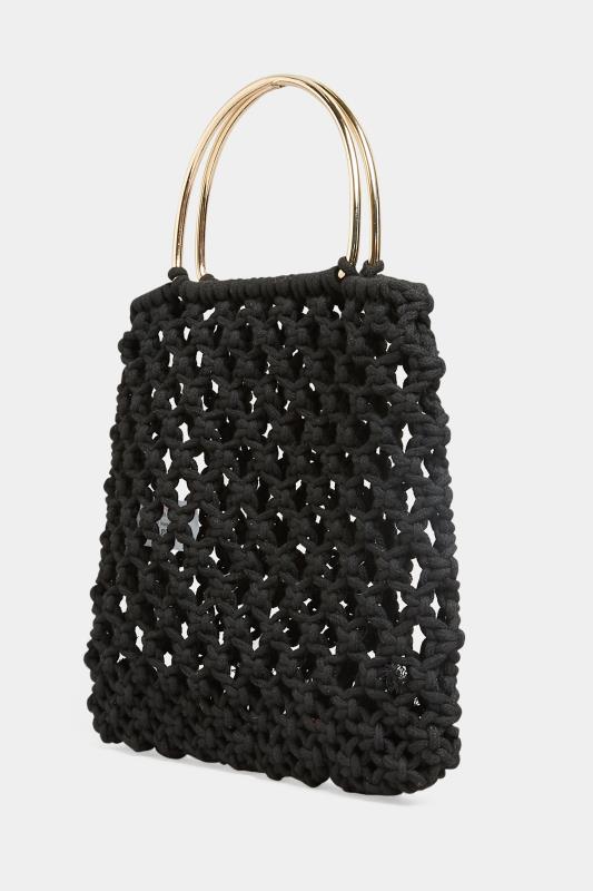 Plus Size  Black Crochet Handle Bag
