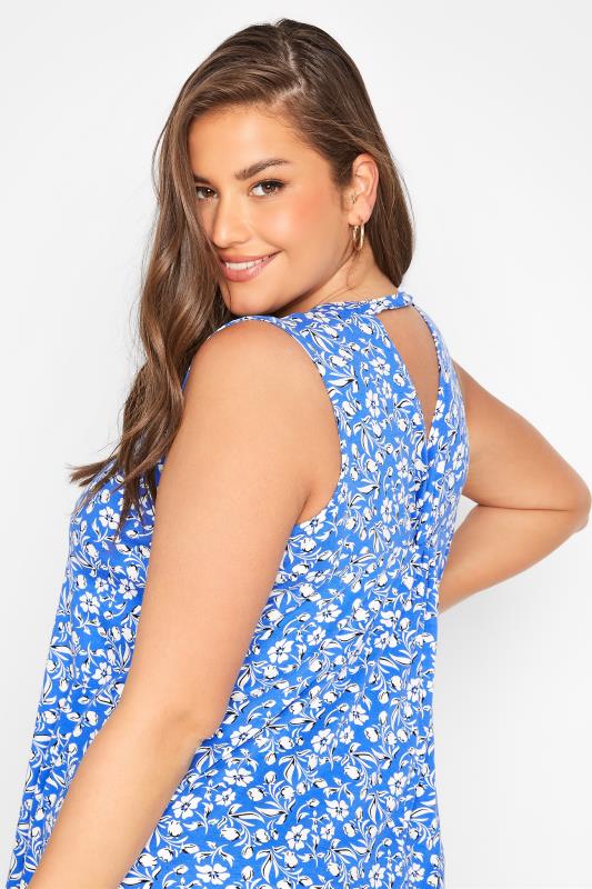Plus Size Blue Floral Cut Out Back Top | Yours Clothing  4