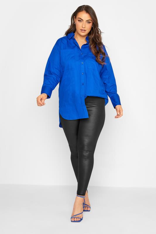 Plus Size Black Wet Look Stretch Leggings | Yours Clothing 2
