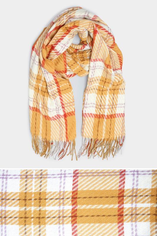 Plus Size Yellow Check Tassel Scarf | Yours Clothing 2