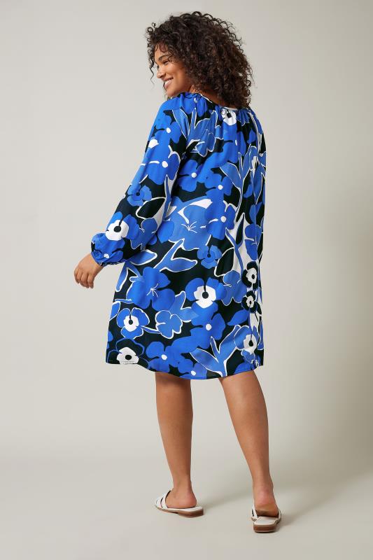 EVANS Plus Size Navy Blue Floral Print Tunic Dress | Evans  3
