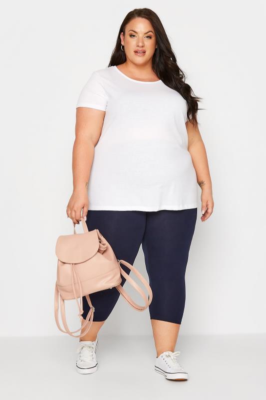 Plus Size YOURS FOR GOOD Navy Blue Cotton Stretch Cropped Leggings | Yours Clothing 2