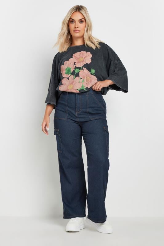 YOURS Plus Size Blue Cargo Pocket Straight Leg Jeans | Yours Clothing 2