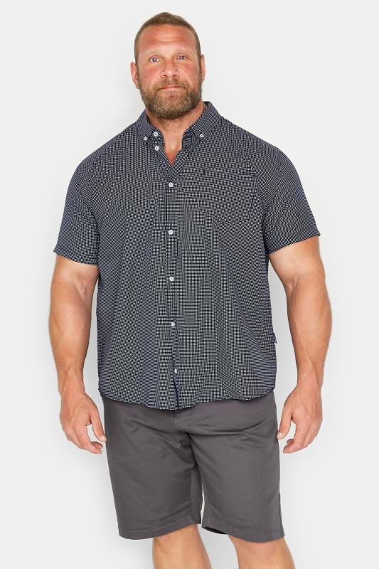 BadRhino Big & Tall Navy Blue Spot Print Short Sleeve Shirt | BadRhino 1