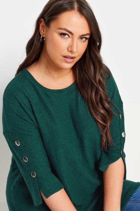 YOURS Plus Size Green Soft Touch Button Top | Yours Clothing 4