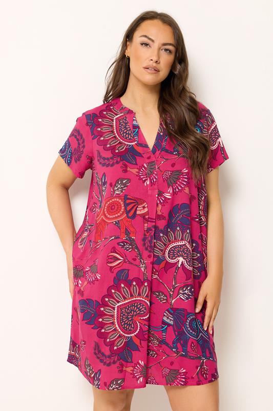 YOURS Plus Size Pink Paisley Pleat Front Dress | Yours Clothing 1