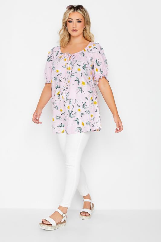 YOURS Plus Size Pink Floral Print Gypsy Top | Yours Clothing 2