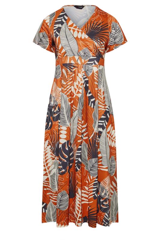 Plus Size Orange Leaf Print Maxi Dress | Yours Clothing 6