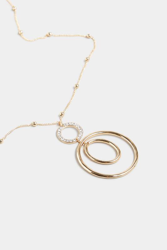 Gold Diamante Multi-Circle Long Necklace | Yours Clothing 4