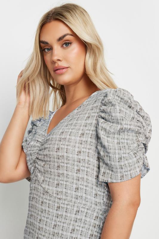 LIMITED COLLECTION Plus Size Grey Check Textured Milkmaid Dress | Yours Clothing  2