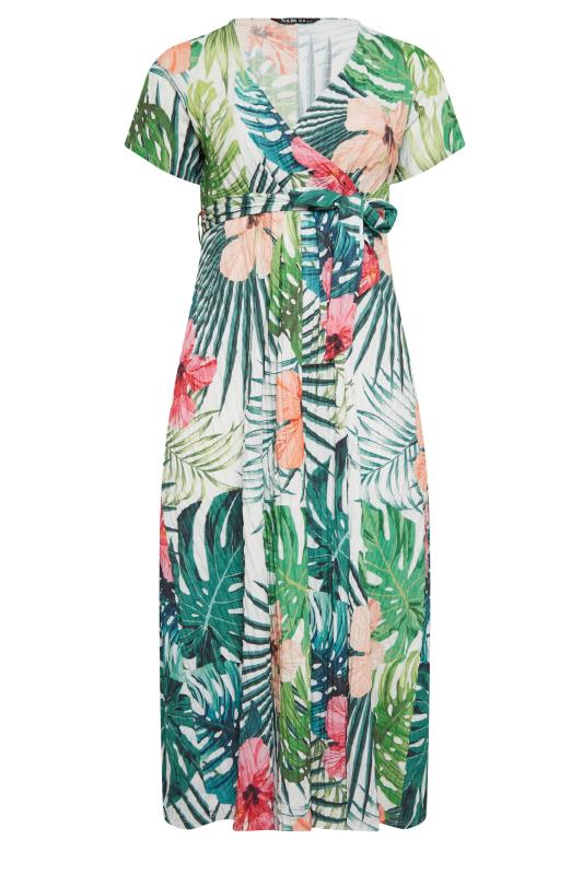 YOURS Curve White Tropical Floral Print Wrap Dress | Yours Clothing 6