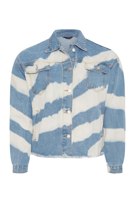 Plus Size Blue Bleach Stripe Denim Jacket | Yours Clothing 6