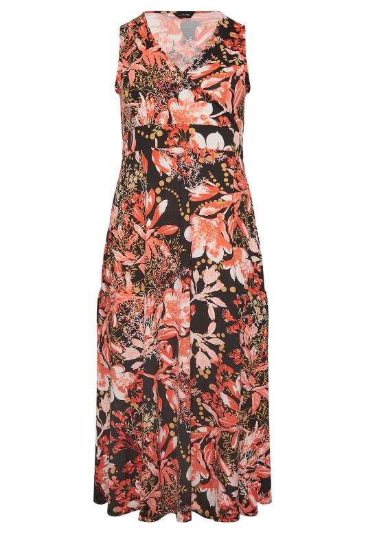YOURS Plus Size Black & Orange Floral Print Wrap Maxi Dress | Yours Clothing 6