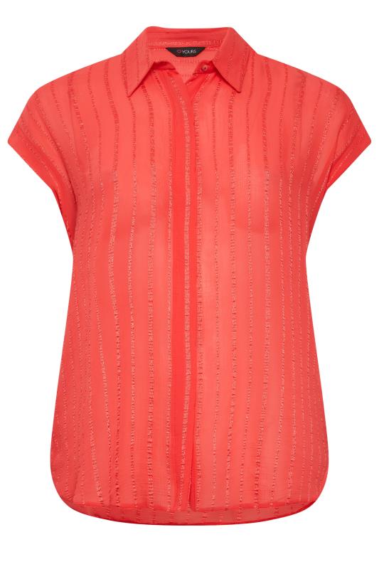 YOURS Curve Plus Size Coral Pink Short Sleeve Stripe Shirt | Yours Clothing 6