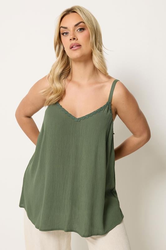 YOURS top sin mangas verde con bordado floral en el ribete