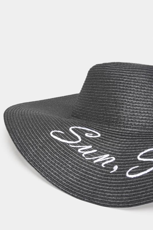 Black 'Sun, Sand, Slay' Floppy Straw Hat 4