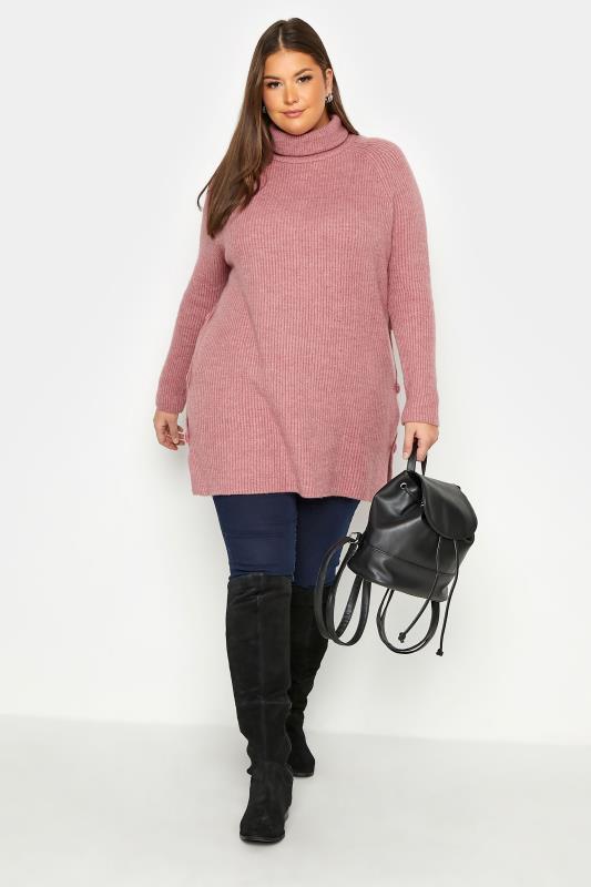 Curve Pink Roll Neck Knitted Jumper 2