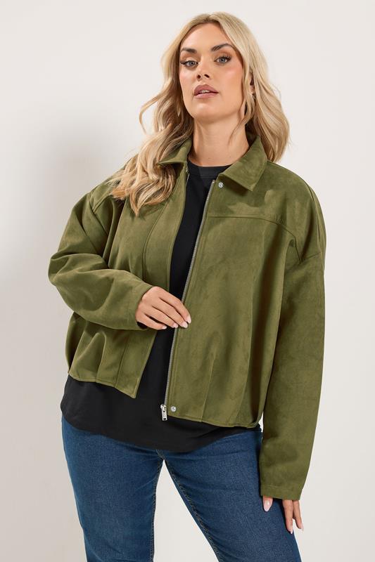  YOURS Curve Khaki Green Suedette Bomber Jacket