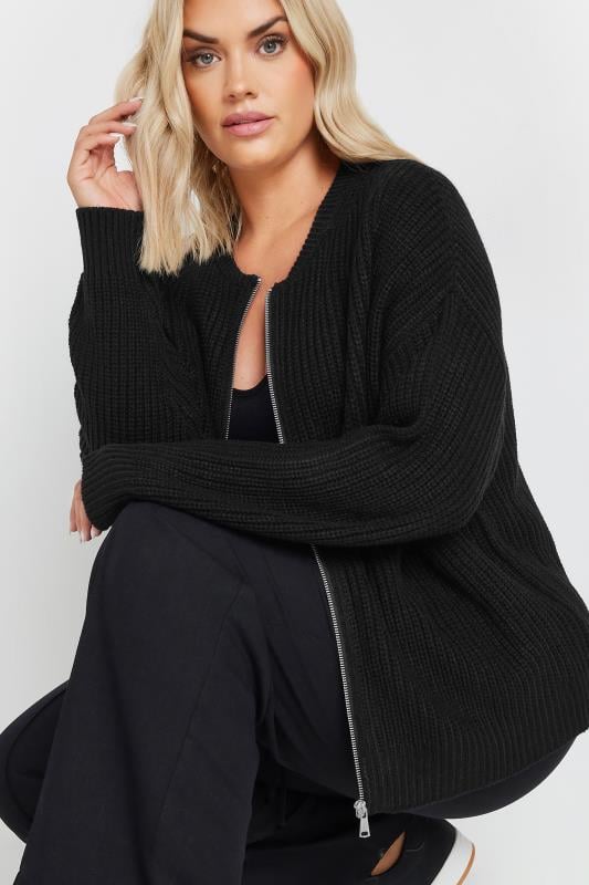  Grande Taille YOURS Curve Black Knitted Bomber Cardigan