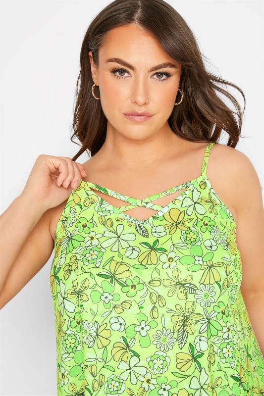 LIMITED COLLECTION Plus Size Green Retro Floral Strappy Cami Top | Yours Clothing 4