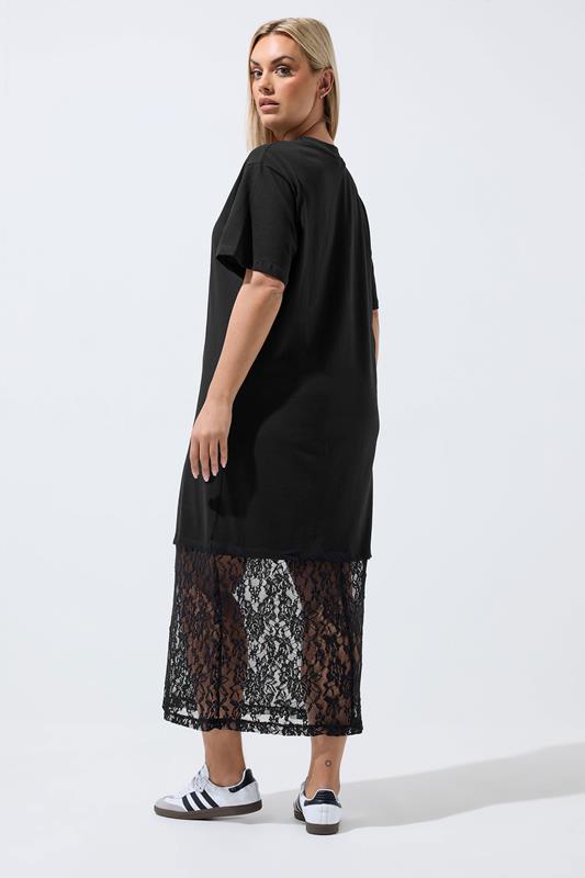 LIMITED COLLECTION Plus Size Black Lace Trim T-Shirt Dress | Yours Clothing 4