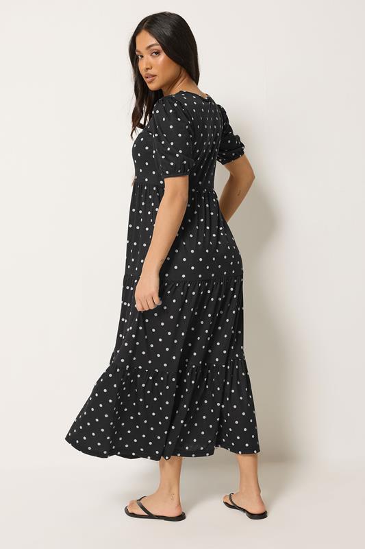 PixieGirl Petite Women's Black Polka Dot Tiered Maxi Dress | PixieGirl 1