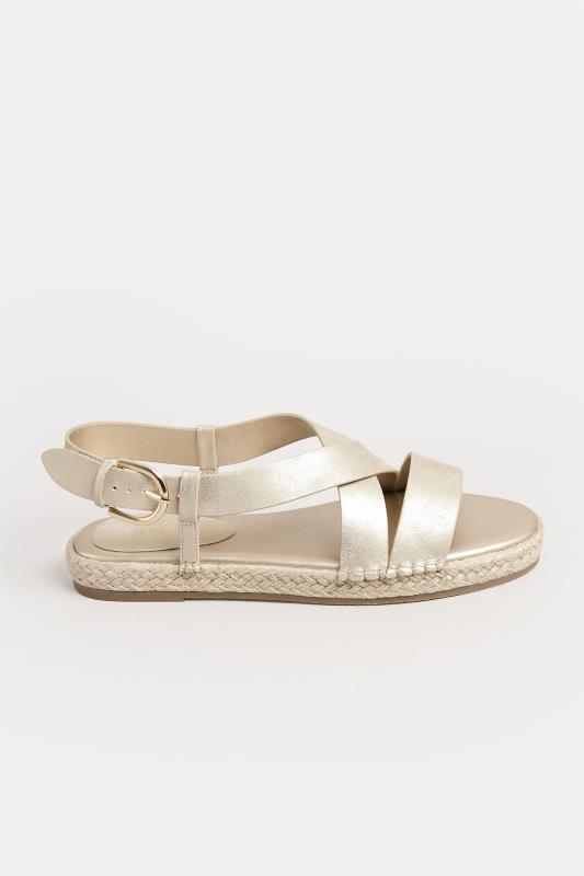 LTS Gold Espadrille Crossover Strap Sandals In Standard Fit | Long Tall Sally  3