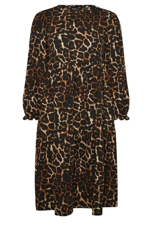 YOURS Plus Size Brown Leopard Print Textured Midaxi Dress | Yours Clothing 6