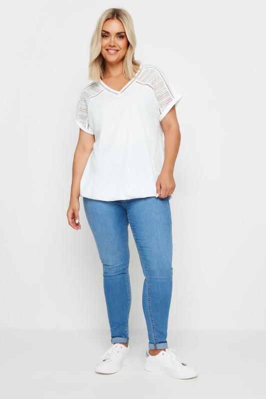 YOURS Plus Size White Bubble Hem Top | Yours Clothing 2